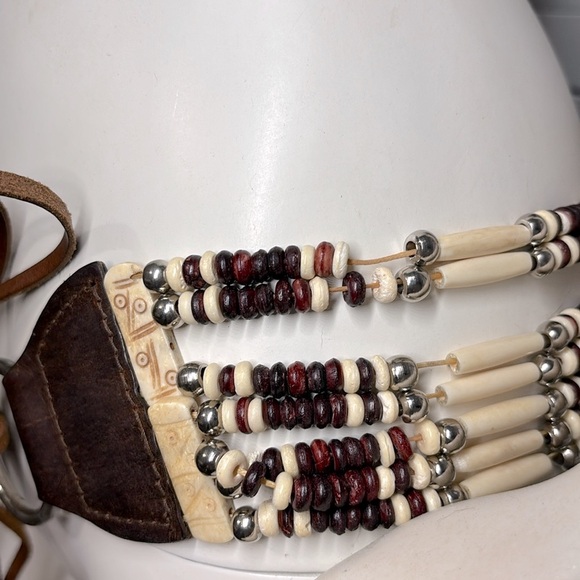 Leather Vintage Beaded Ivory Boho Belt - Picture 5 of 17